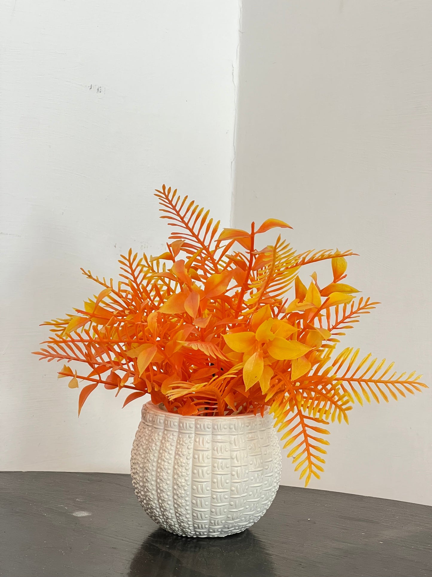 Autumn Orange Fern Ceramic Planter