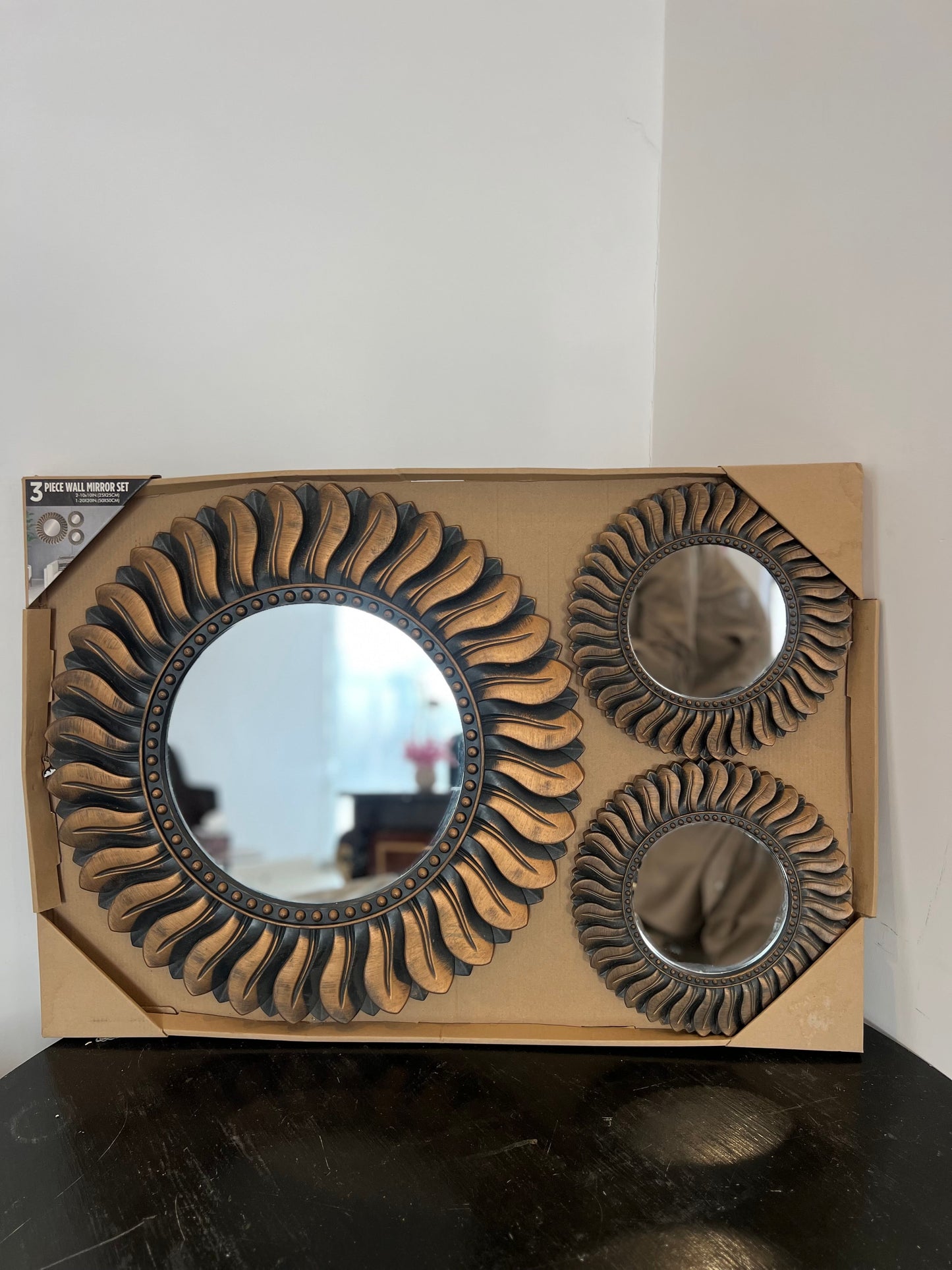 Antique Bronze Sunflower Wall Mirror Set of 3