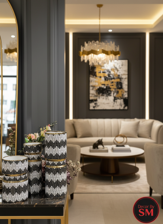 Black & White Patterned Container Collection - Luxury Display