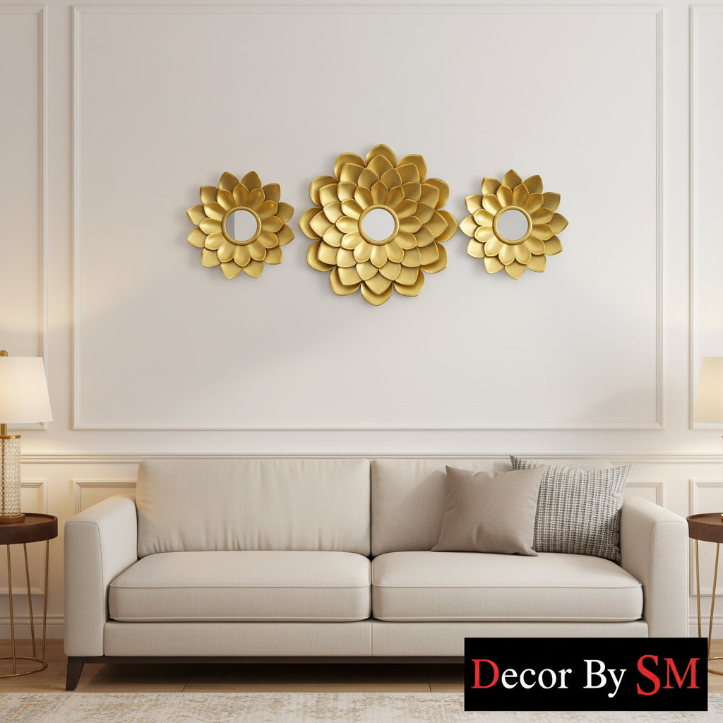 Gold Flower Wall Mirror Set - Wall Display