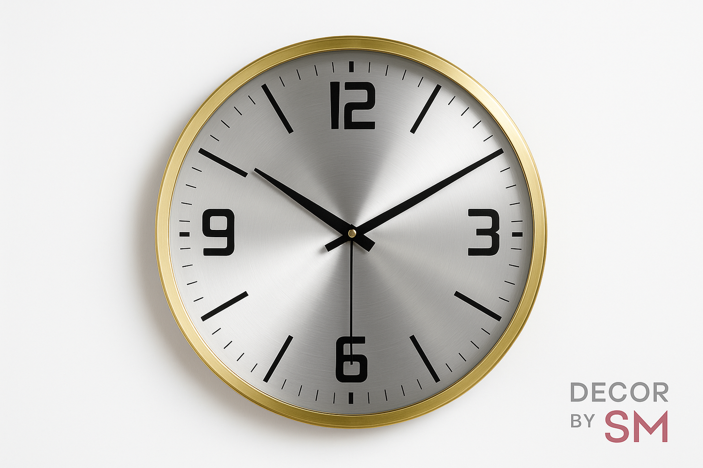 Golden wall clock on white background