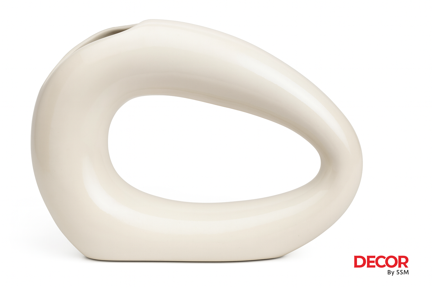 Modern abstract ceramic sculpture with horizontal opening on white background