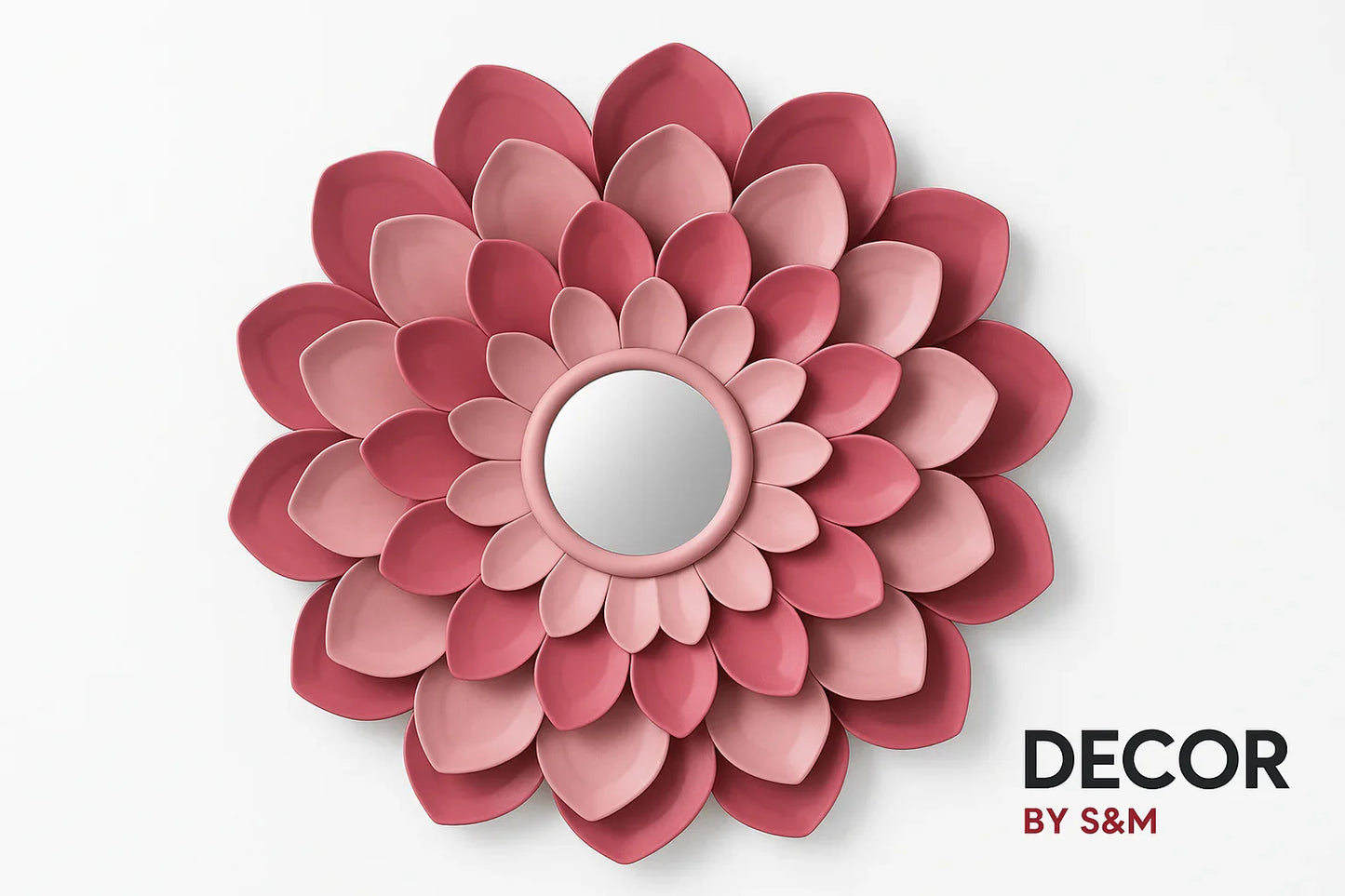 Pink gradient layered metal flower wall art on white background