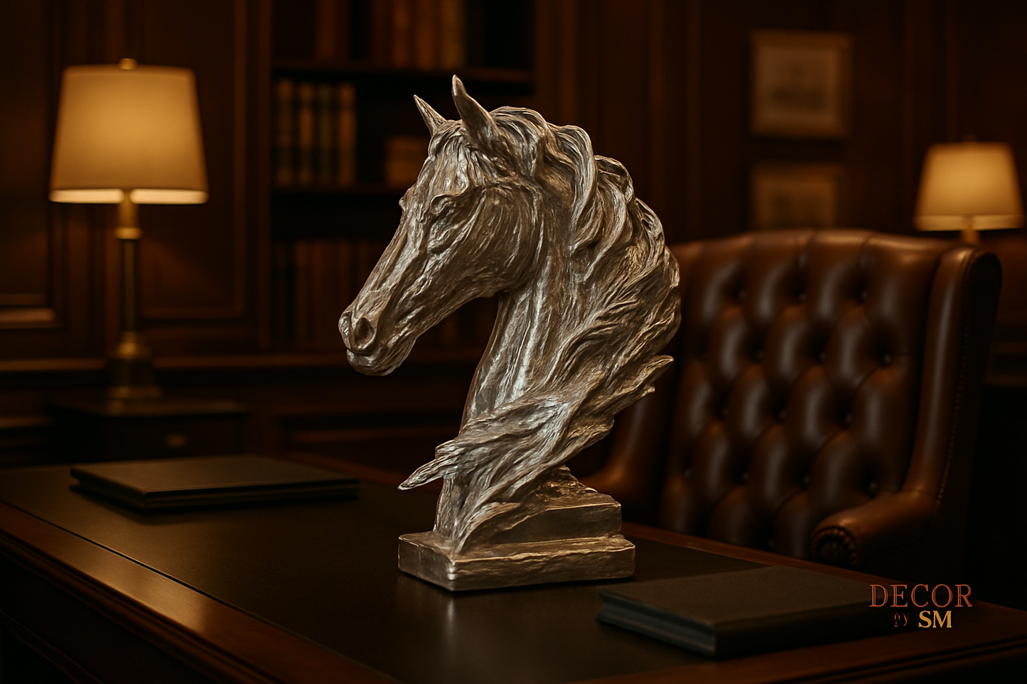 Silver horse stallion sculpture in sophisticated office