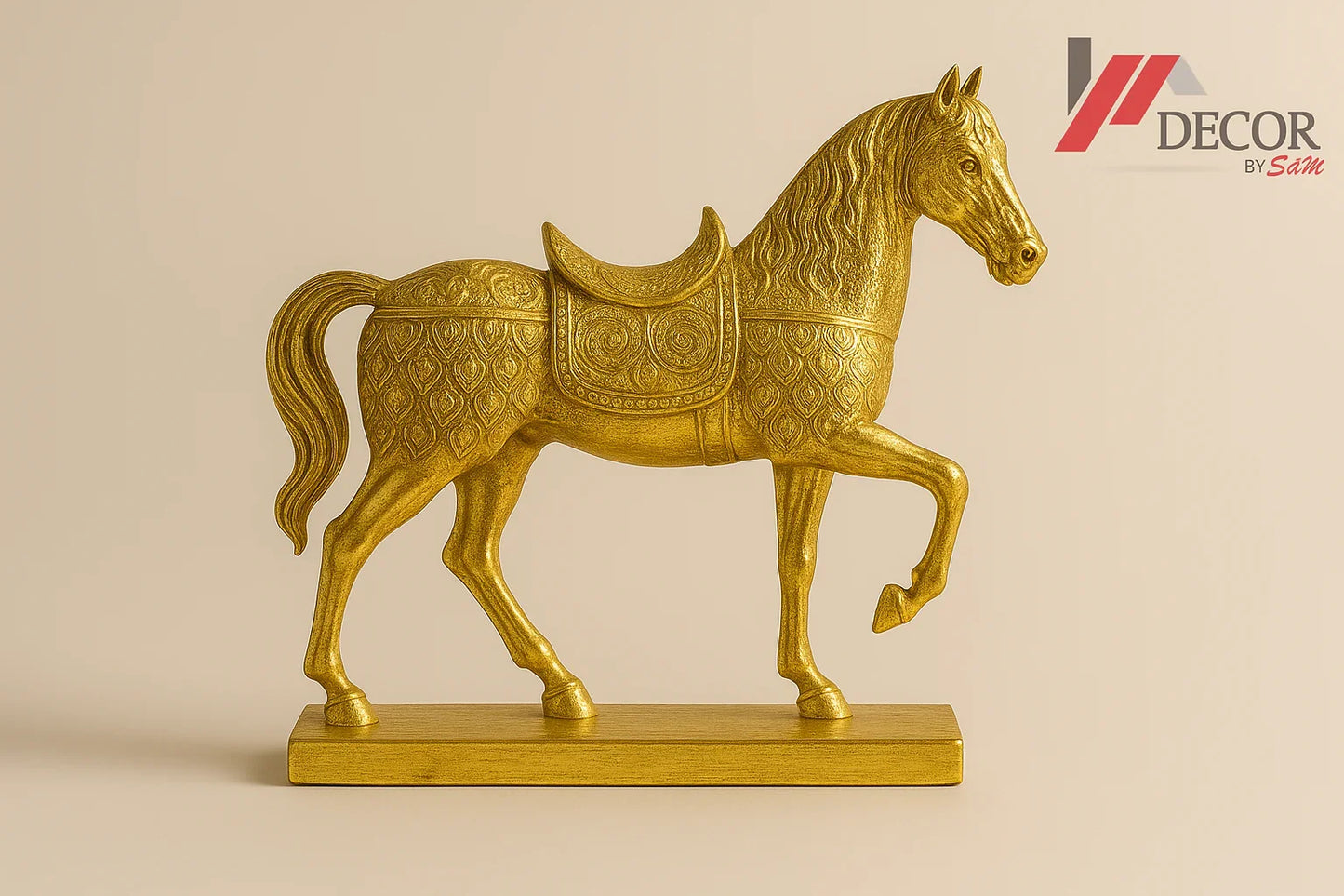Standing gold horse with watermark