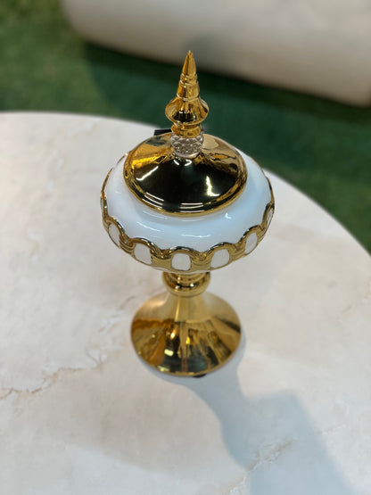 Luxury White Gold Chain Pattern Vessel with Crystal Finial