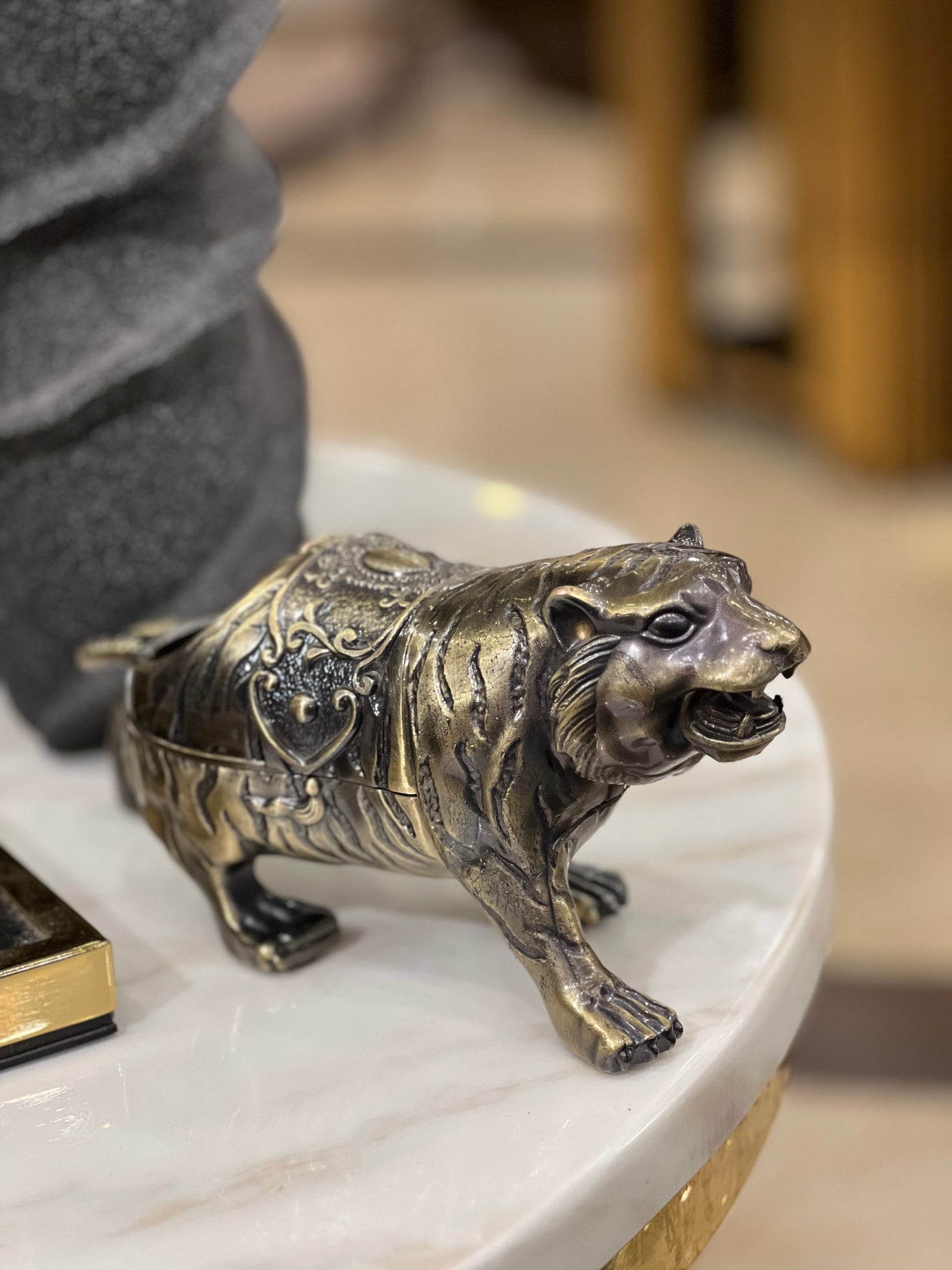 Ornate Bronze Tiger Figurine Ashtray
