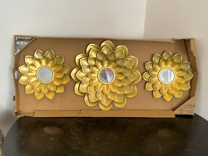 Elegant Gold Lotus Flower Wall Mirror Set