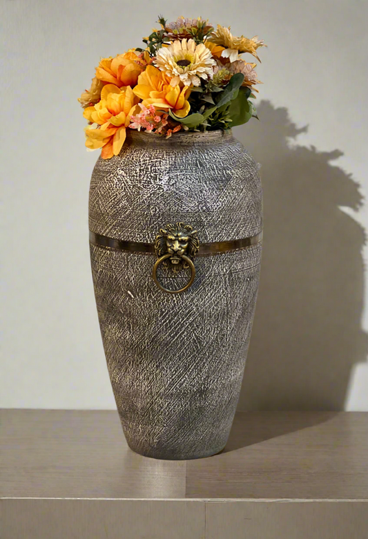 Antique Bronze Textured Lion Face Vase