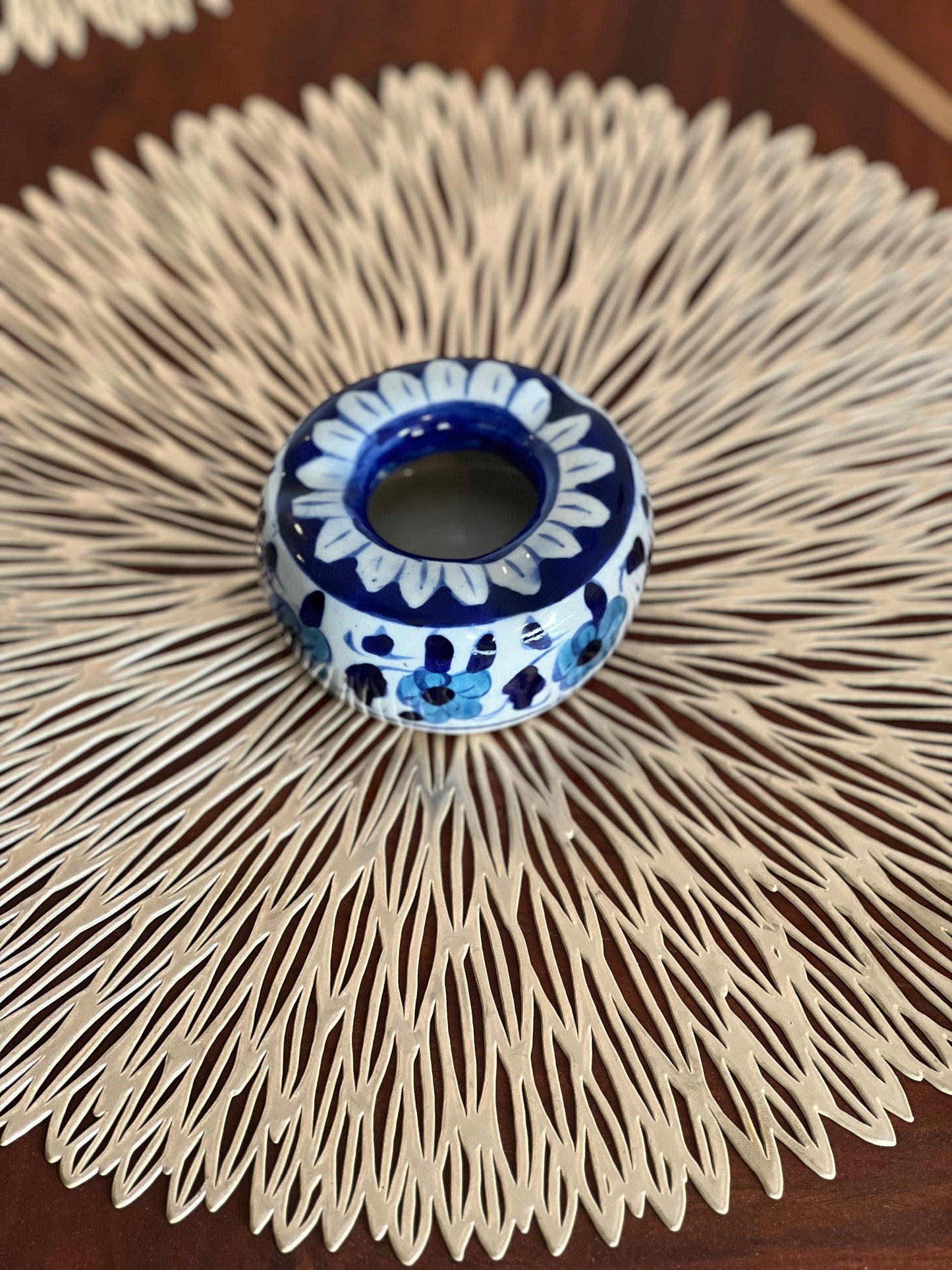 Handcrafted Blue Floral Pottery Ashtray