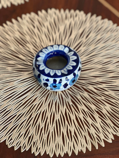 Handcrafted Blue Floral Pottery Ashtray