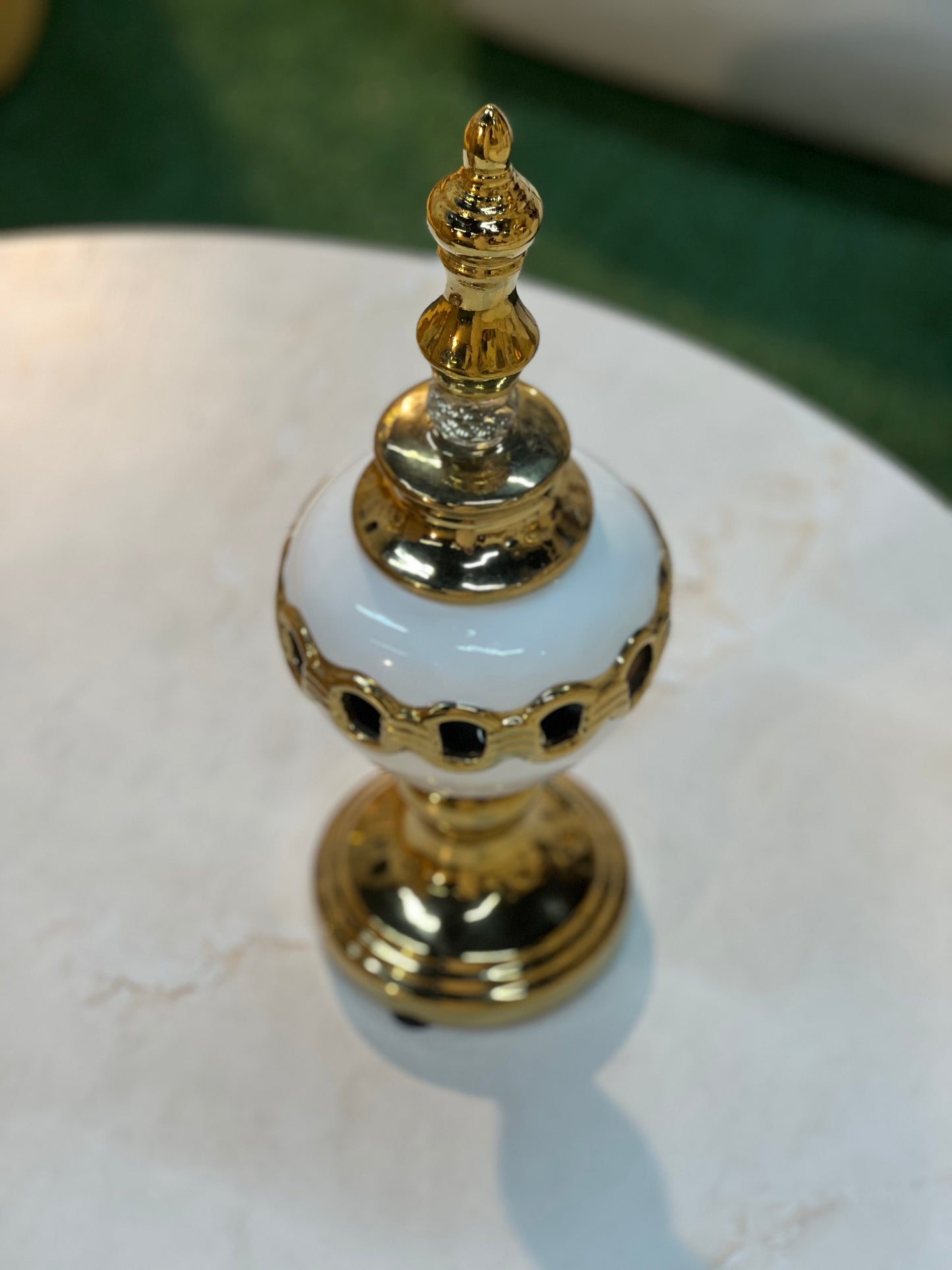 Luxury White Gold Ornate Decorative Vessel with Crystal Finial