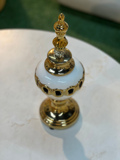 Luxury White Gold Ornate Decorative Vessel with Crystal Finial