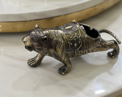 Ornate Bronze Tiger Figurine Ashtray