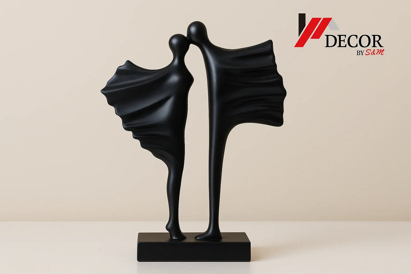 Black abstract dancing figures sculpture with new background and watermark