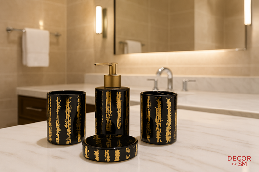 Black and gold distressed bathroom set