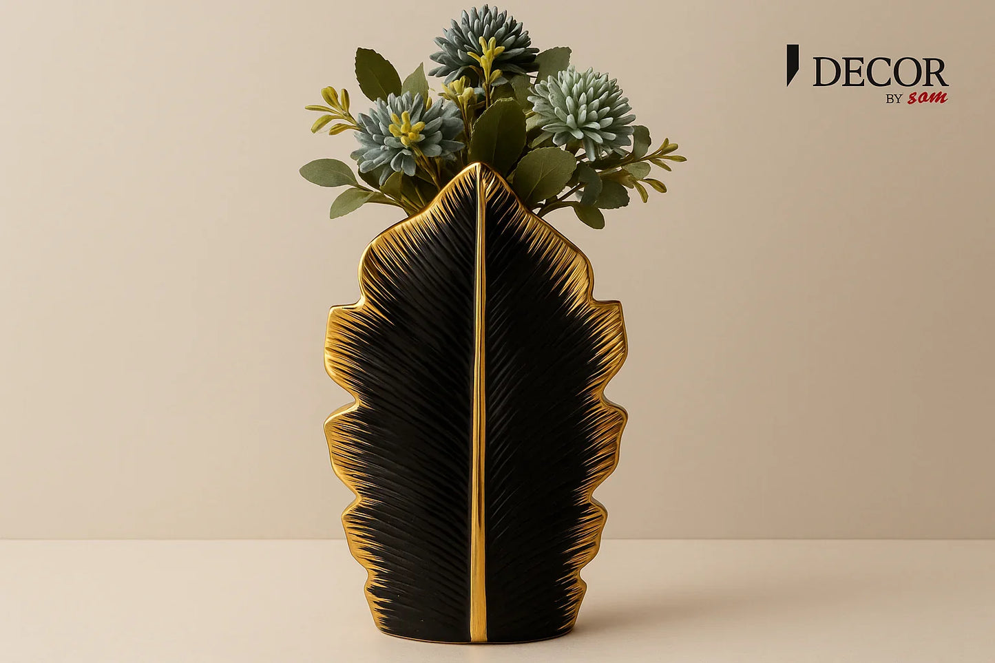 Black and gold leaf vase with new background and watermark