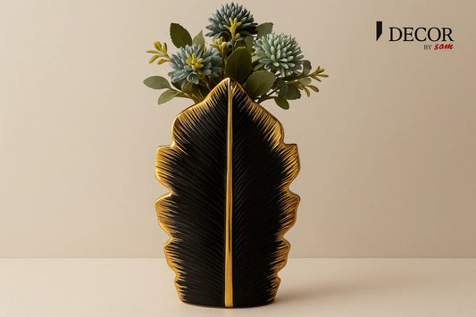 Black and gold leaf vase with new background and watermark