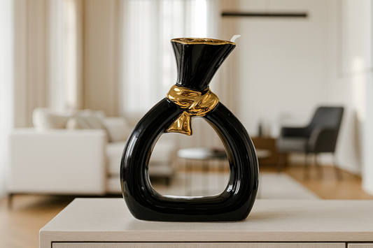 Black and gold vase in modern interior