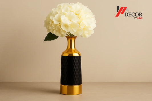 Black and gold vase with watermark