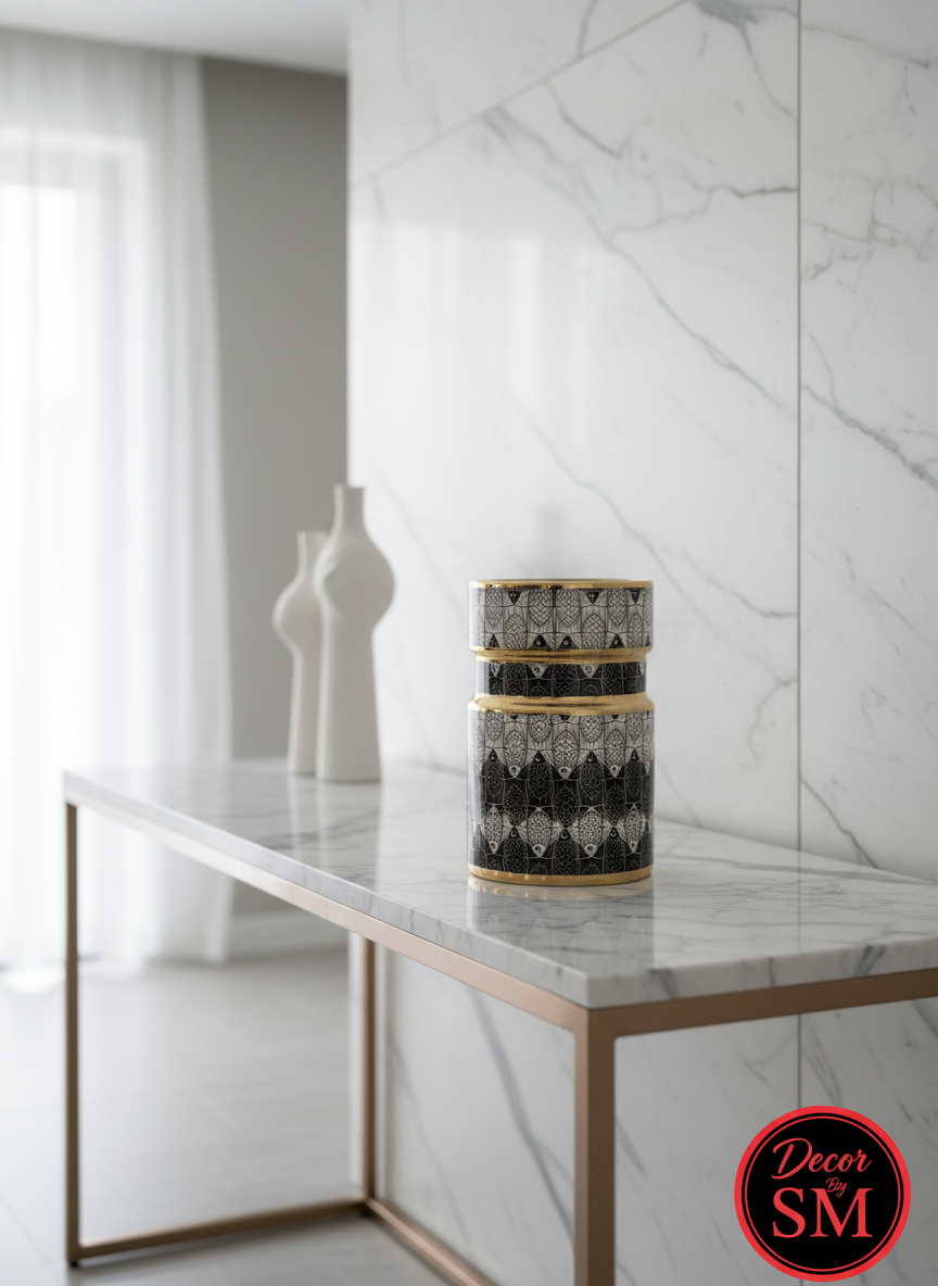 Black & White Patterned Container - Contemporary Setting