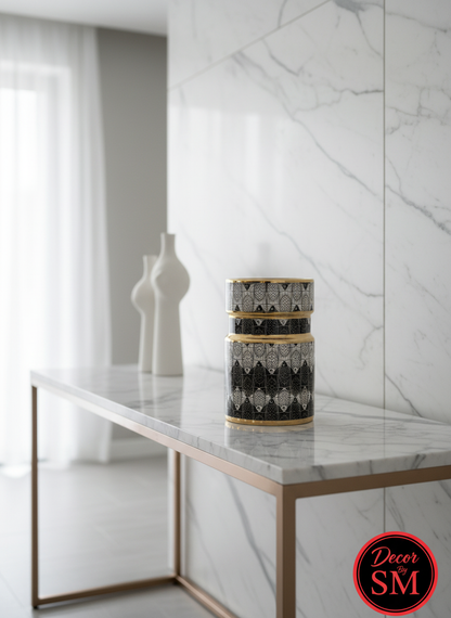 Black & White Patterned Container - Contemporary Setting