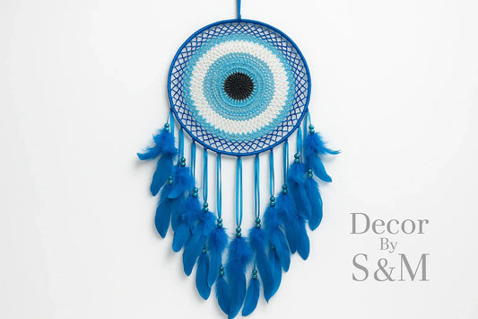 Blue dreamcatcher with white background and watermark
