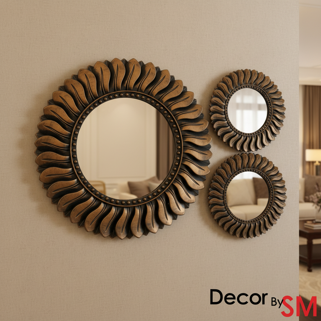 Bronze Sunflower Wall Mirror Set