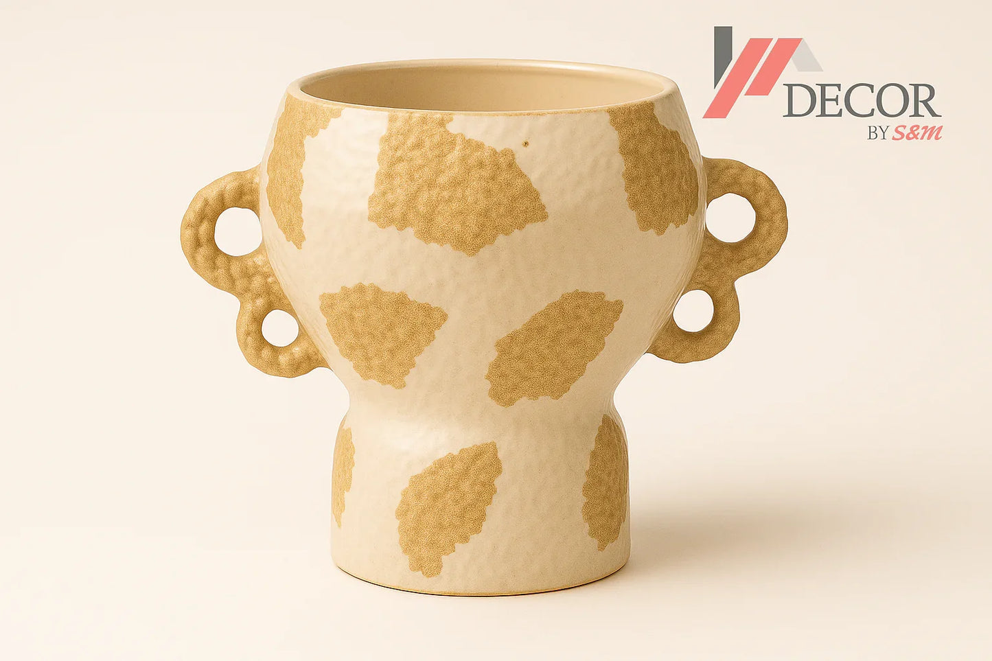 Cream and gold spotted vase with watermark