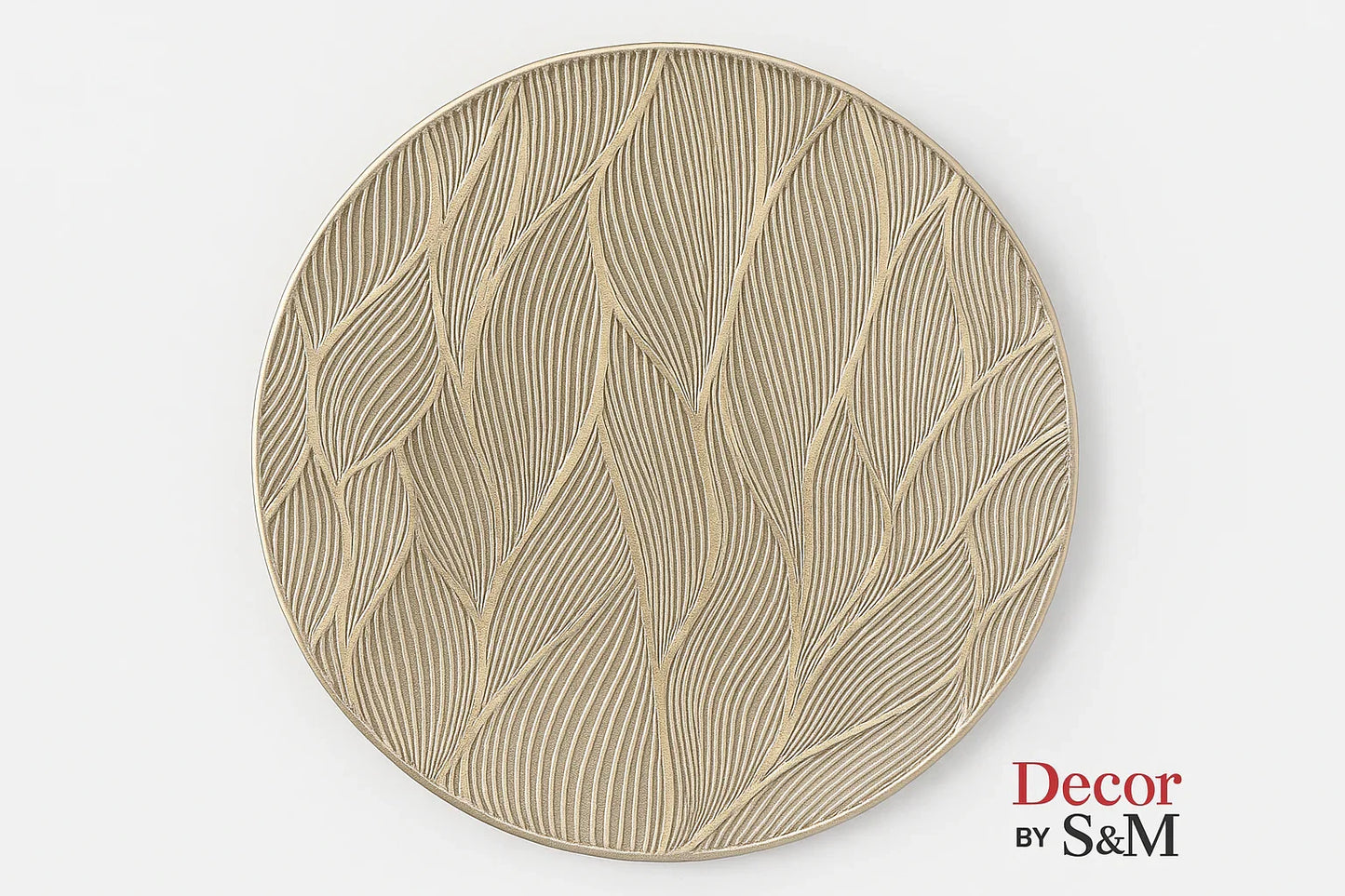 Decorative plate with intricate leaf engravings on white background