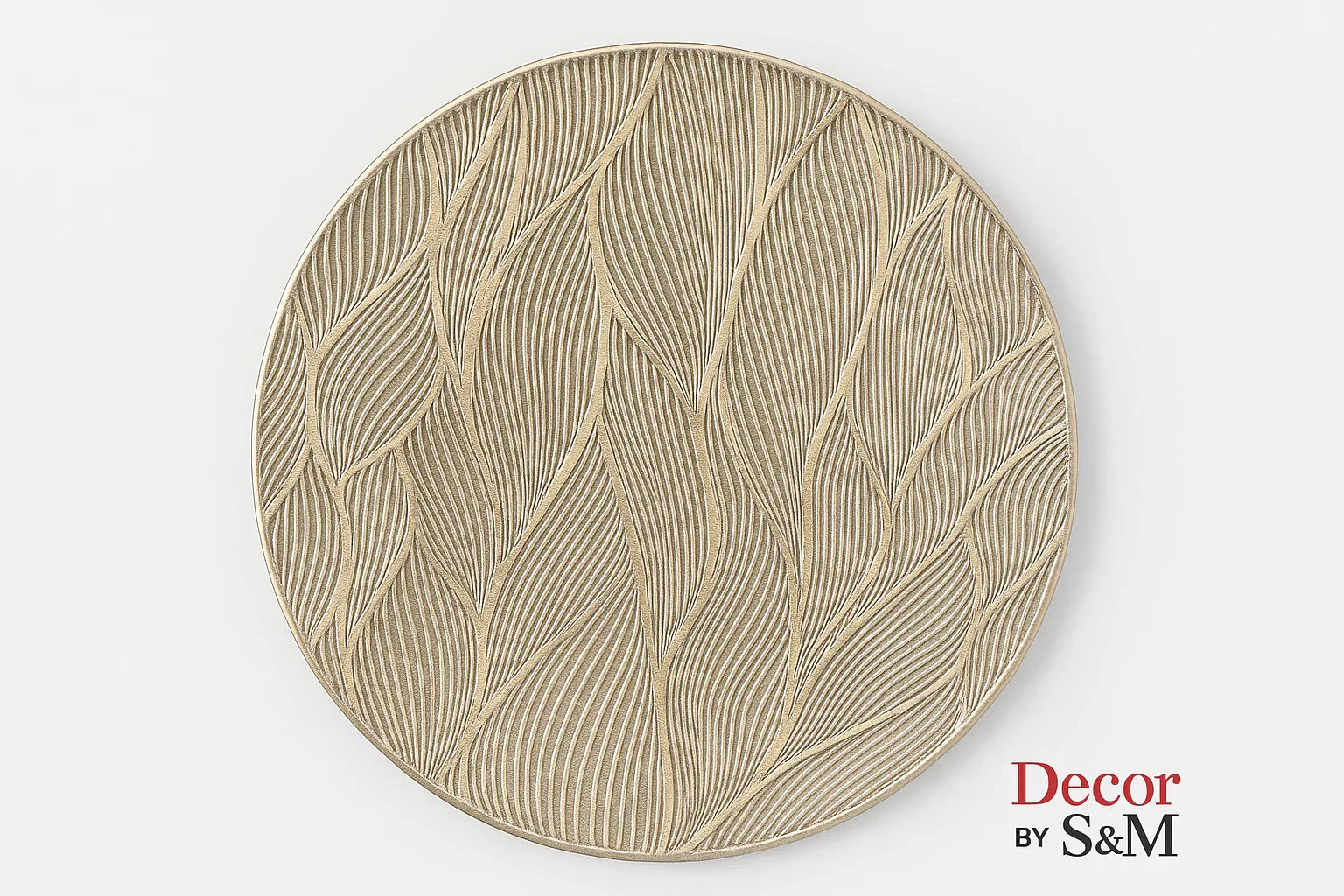 Decorative plate with intricate leaf engravings on white background