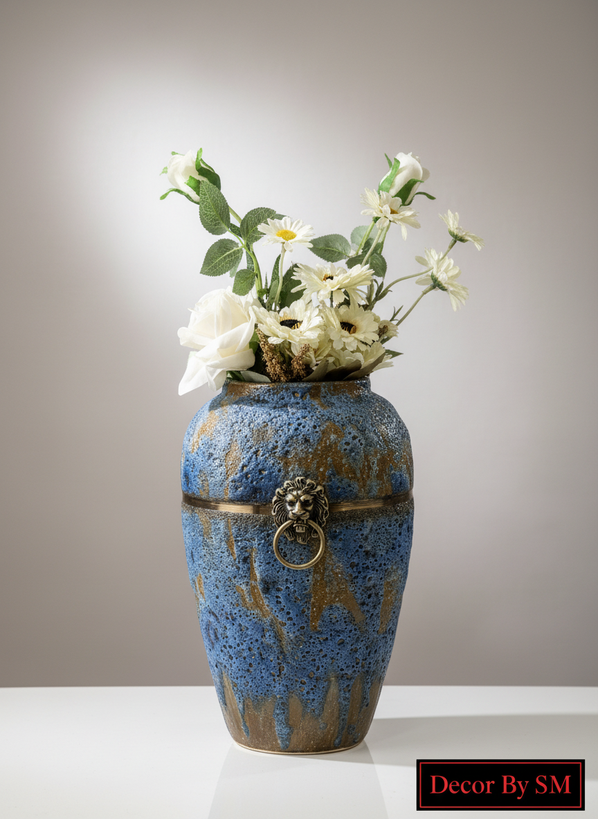 Enhanced Blue Gold Vase - With Flowers