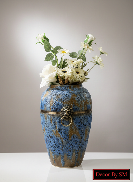 Enhanced Blue Gold Vase - With Flowers