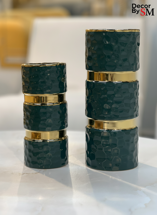 Enhanced Emerald Vases - Stacked Arrangement