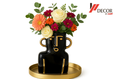 Face vase with flowers and watermark