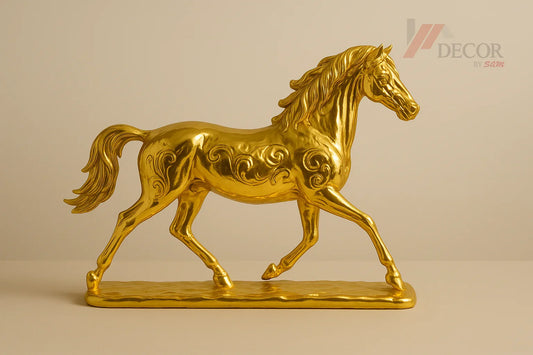 Galloping gold horse with watermark