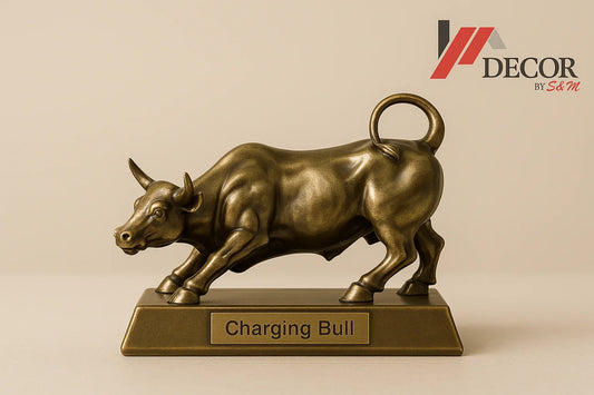 Gold charging bull figurine with new background and watermark