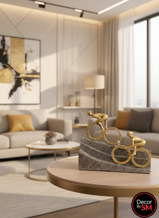 Golden Cyclist Sculpture - Modern Interior Setting