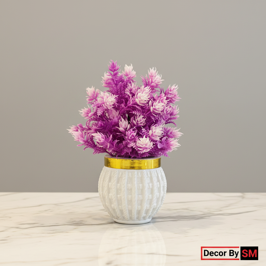 Purple Lavender Wildflower Bouquet in Gold Rim Ceramic Pot