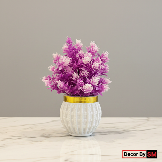 Purple Lavender Wildflower Bouquet in Gold Rim Pot