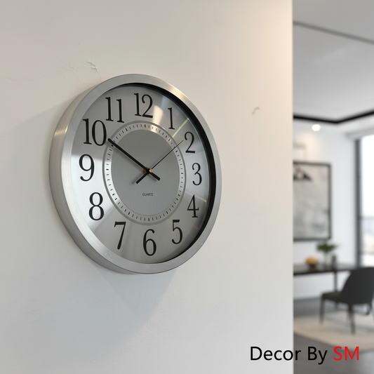 Classic Silver Metallic Wall Clock