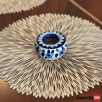 Handcrafted Blue Floral Pottery Ashtray