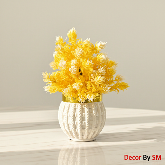 Yellow Wildflower Bouquet in Gold Rim Pot