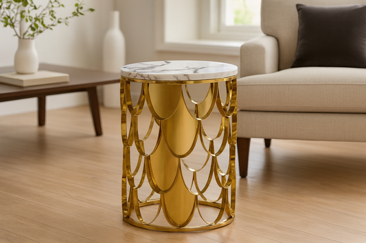 Marble and gold accent table in modern interior