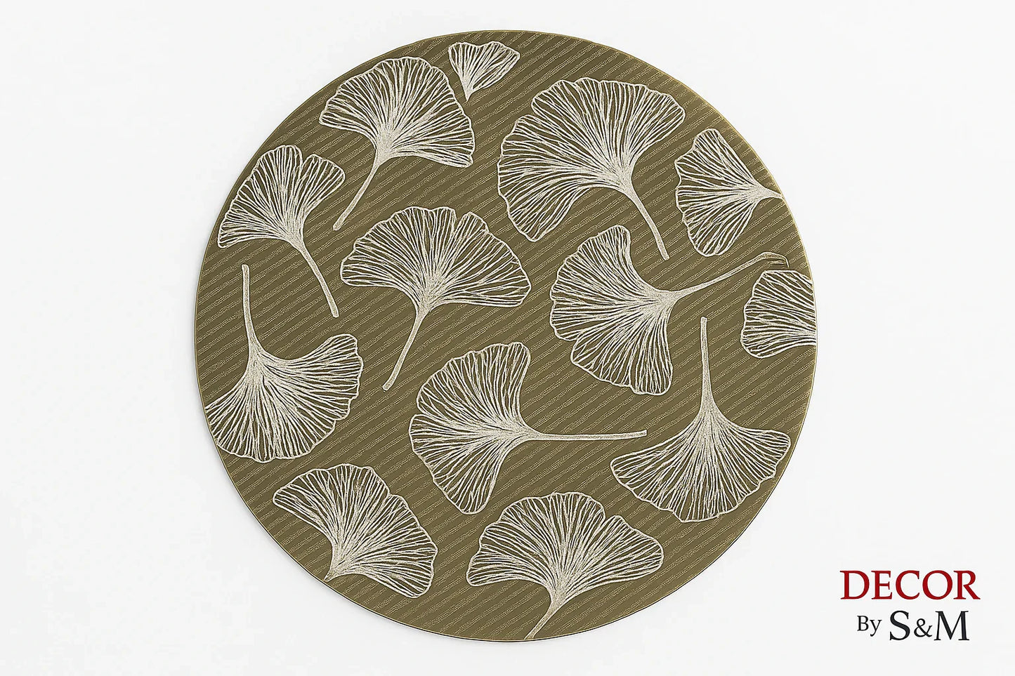 Metallic table mat with ginkgo leaf pattern on white background