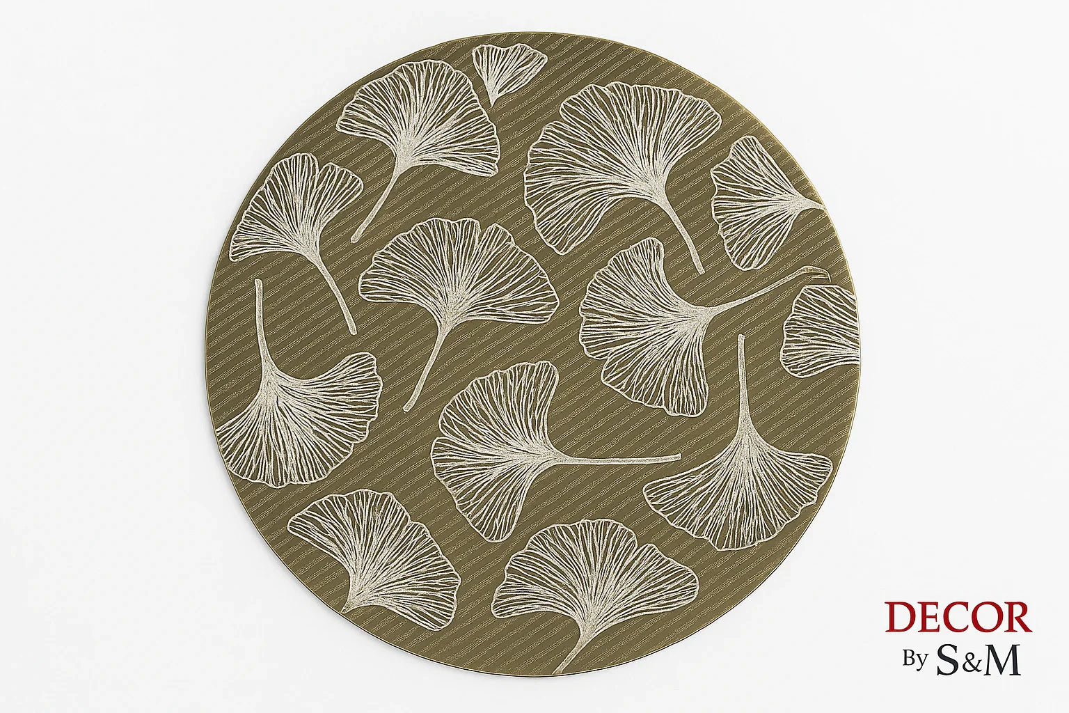 Metallic table mat with ginkgo leaf pattern on white background