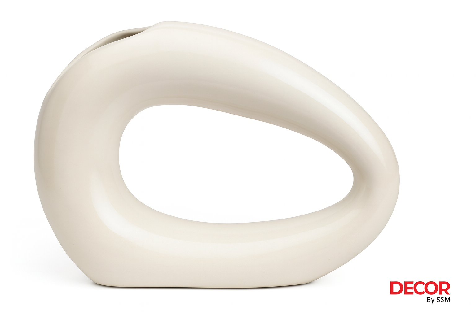 Modern abstract ceramic sculpture with horizontal opening on white background