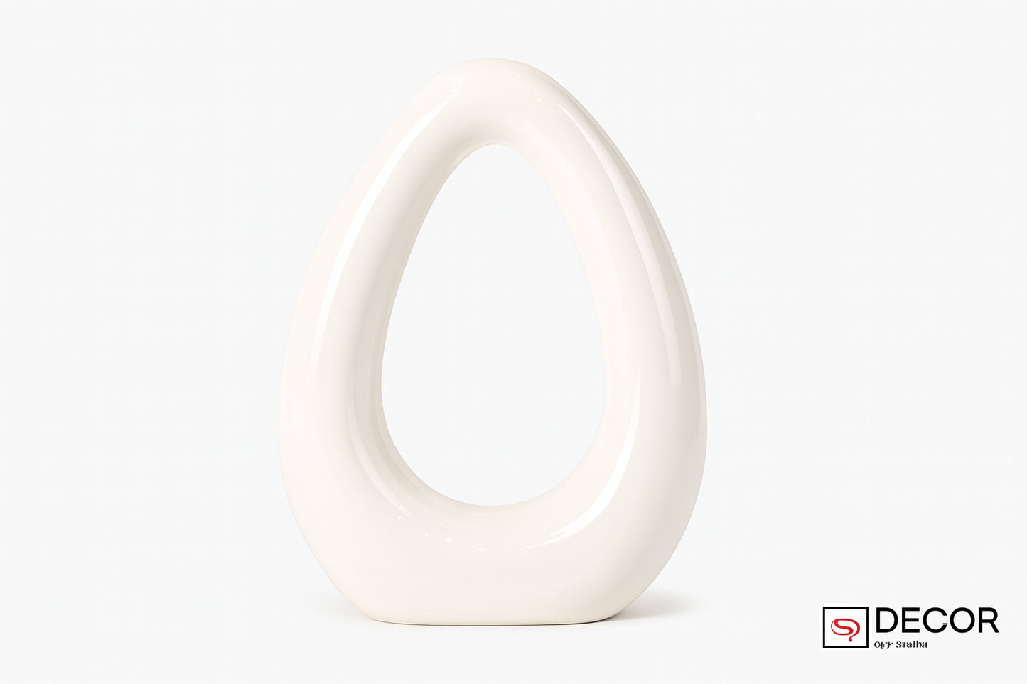 Modern abstract ceramic sculpture with vertical opening on white background
