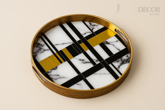 Modern geometric marble tray with new background and watermark