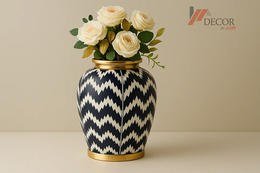 Navy chevron vase with watermark
